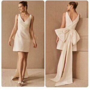Sachin & Babi BHLDN Rosie V-Neck Back-Bow Train Wrap Mini Dress Ivory NWT $395